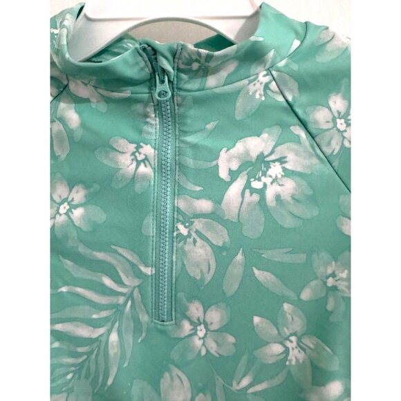 OshKosh Bgosh Girls Floral Long Sleeve One-Piece Swimsuit UPF 50+ Green Size 6/6 - Picture 2 of 7